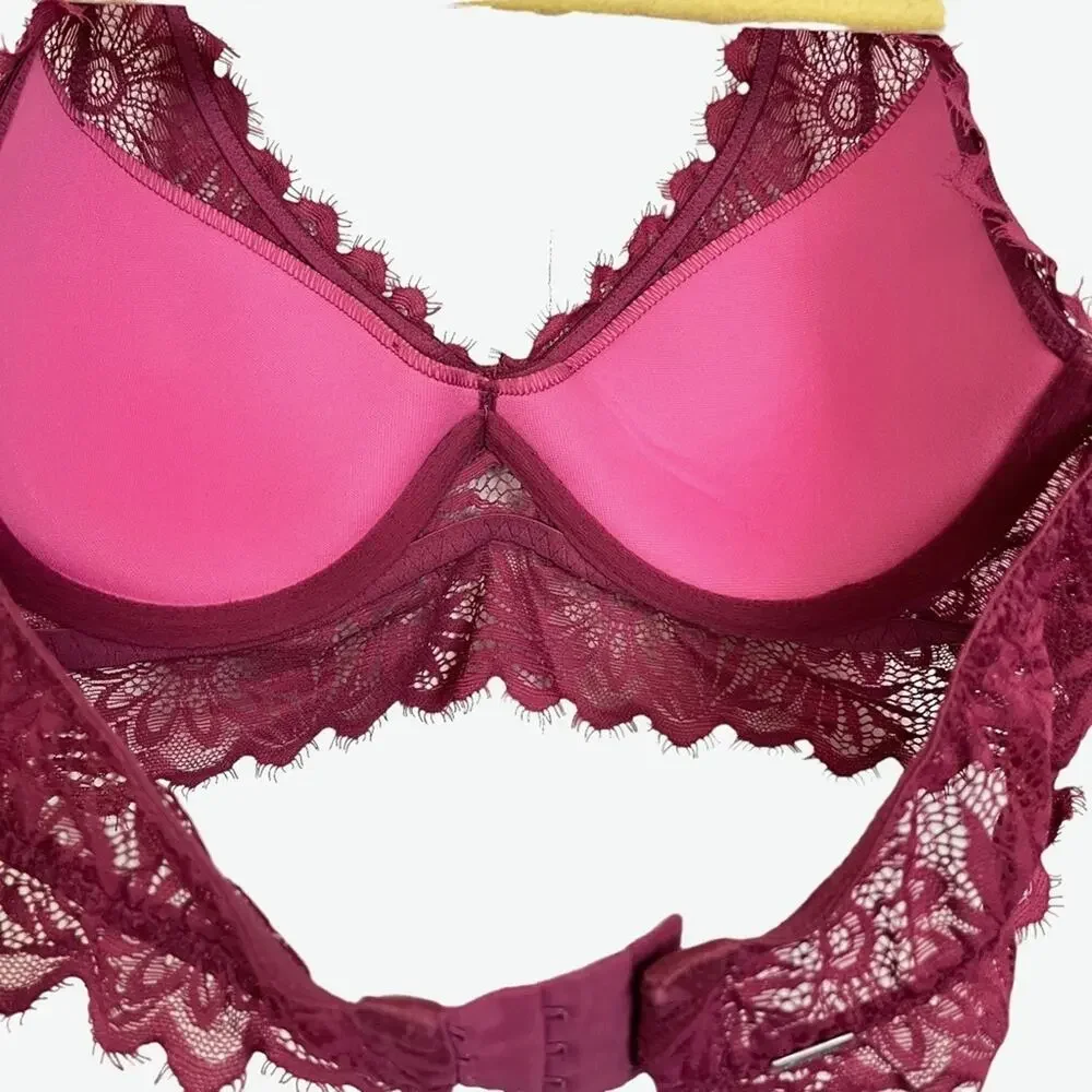 VICTORIA'S SECRET Pink Lace Floral Halter Lightly Lined BRALETTE Bra Underwire S